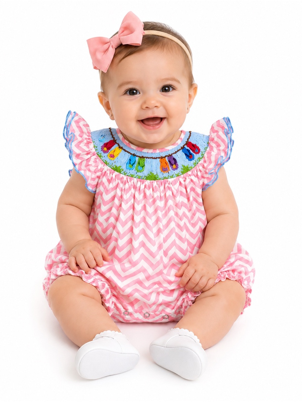 EUC Molly Pop Amocked Sandals Pink Chevron Baby